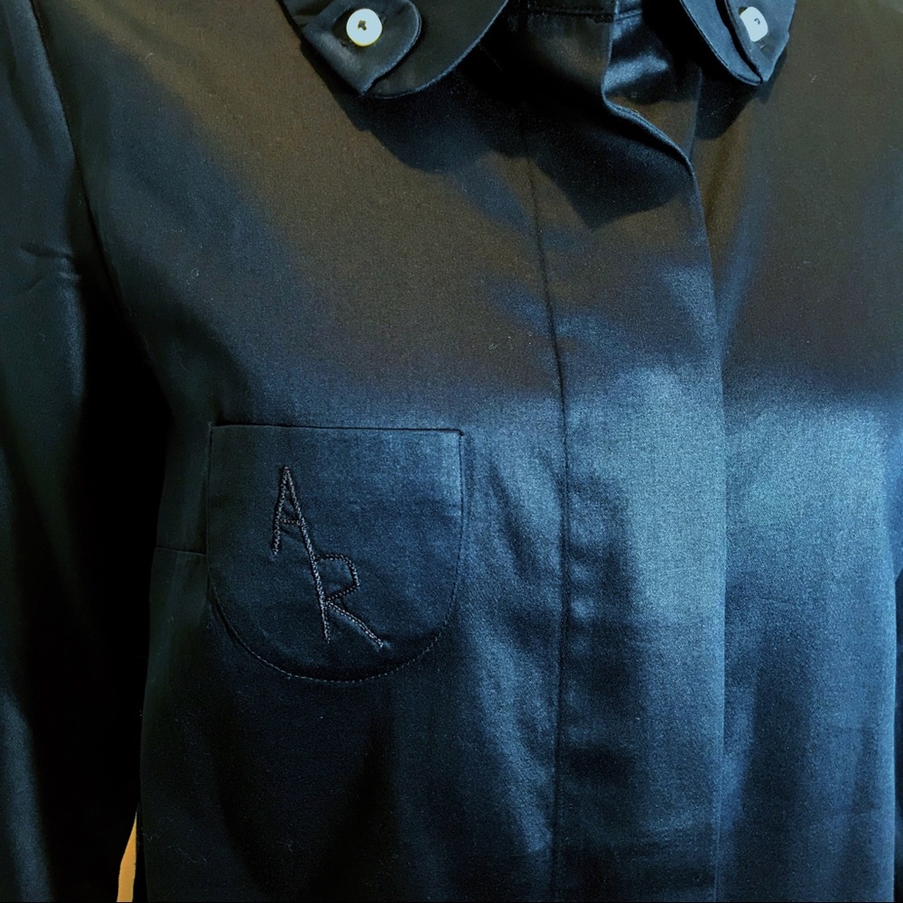 [Alice Roi] Silk Navy Blue Button Down Shirt - Picture 5 of 7
